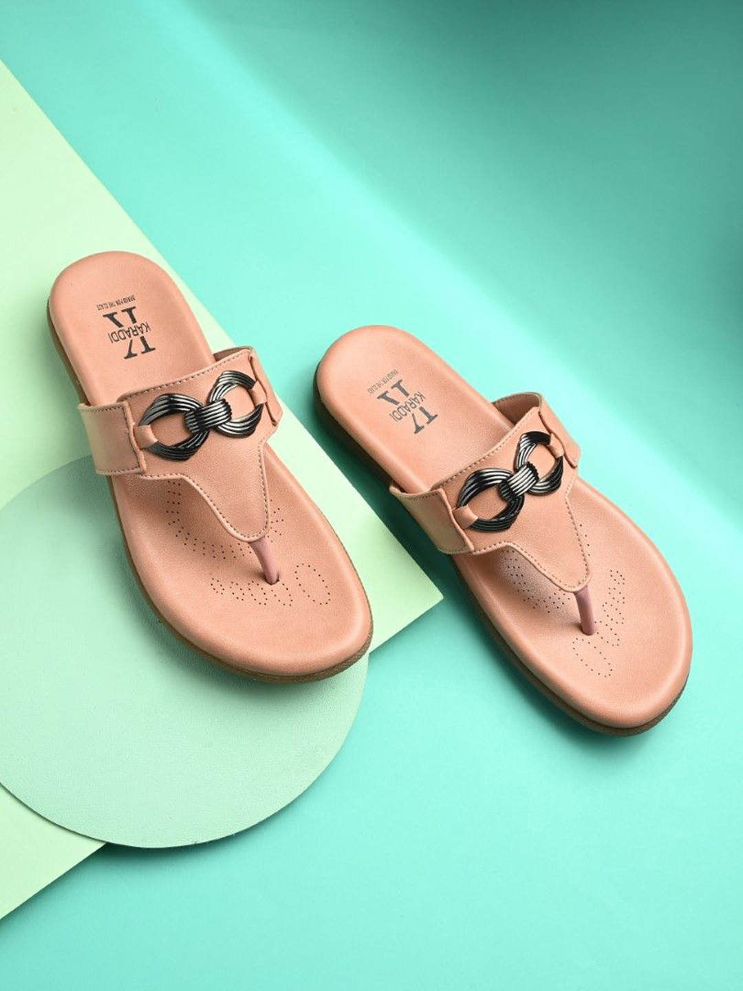 KARADDI Women Textured Open Toe  T-Strap Flats