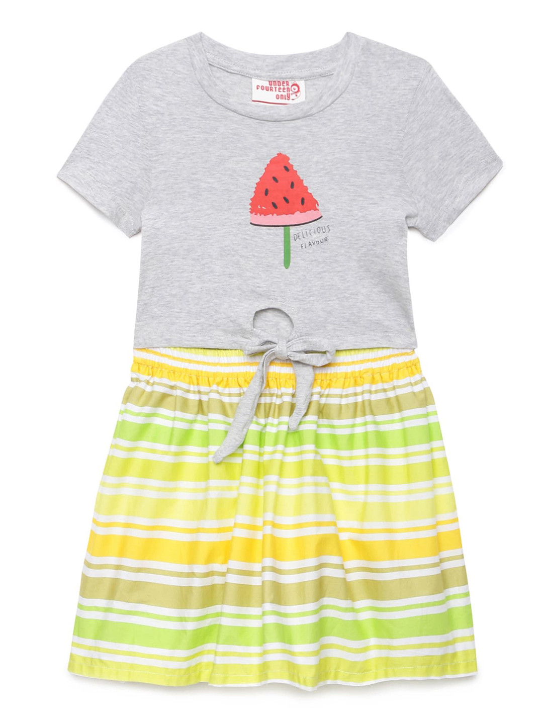 UNDER FOURTEEN ONLY Girls Striped Conversational Print Round Neck A-Line Dress