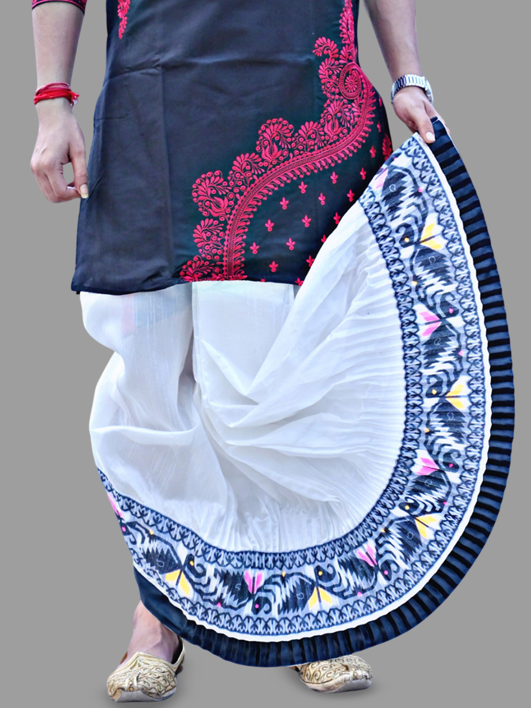 AMIT ONLINE Jamdani Border Ready To wear Solid Men Mour PucchoDhoti