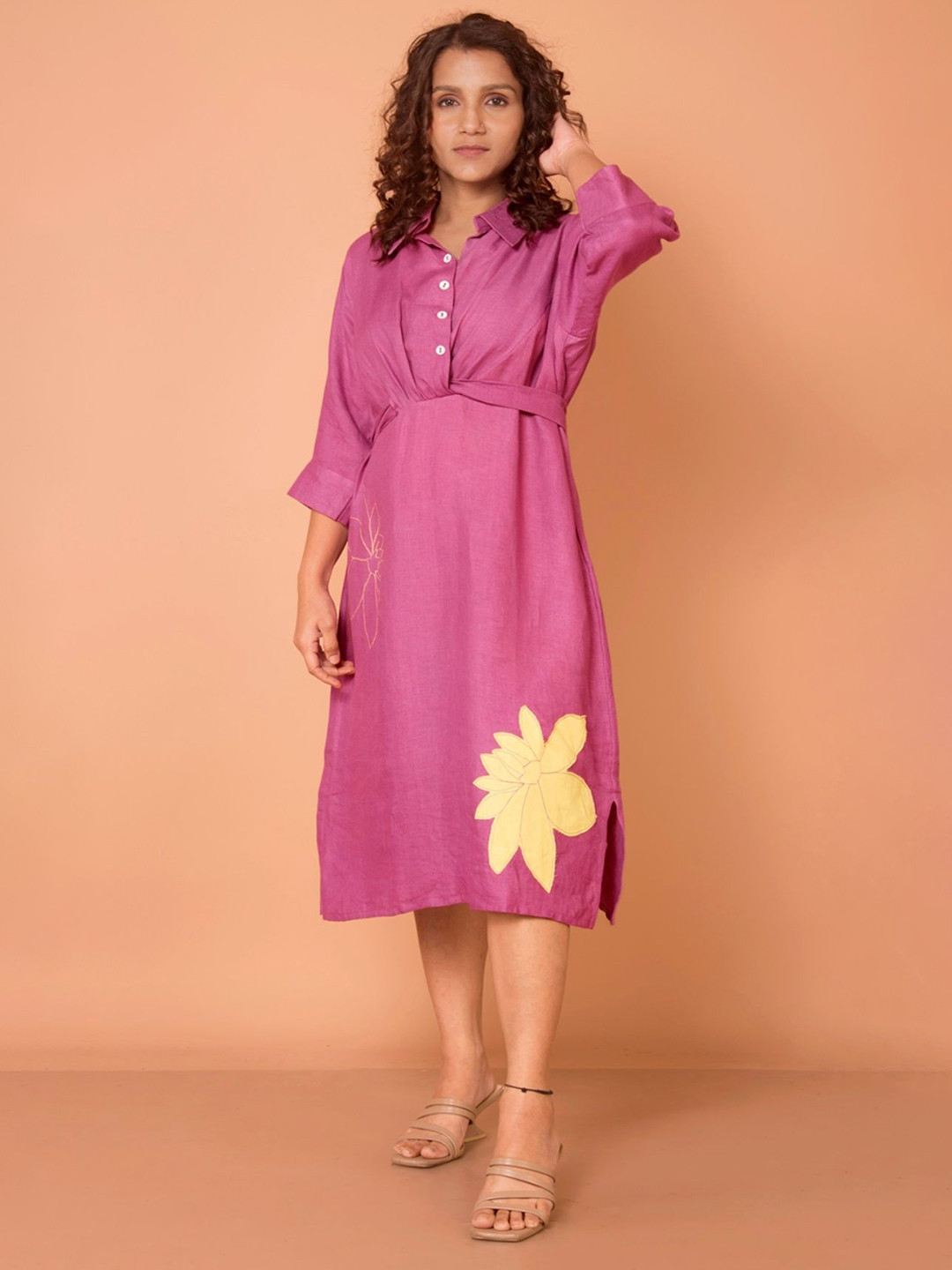 THE HOUSE OF HEMP Shirt Collar A-Line Midi Dress