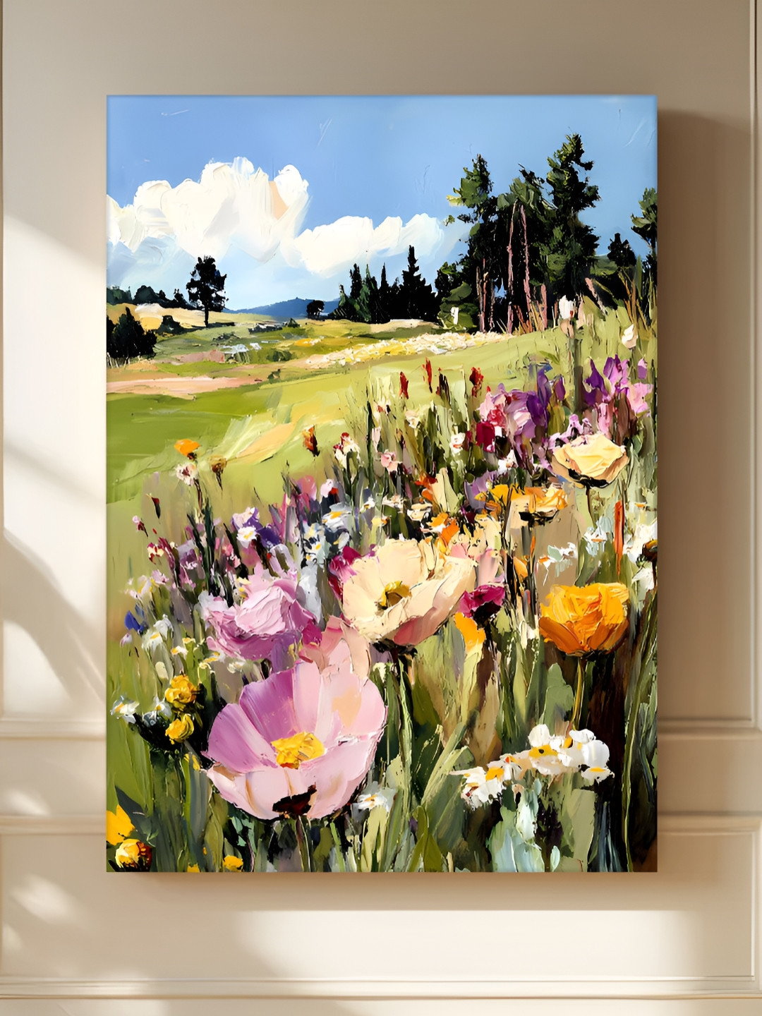 Myntra Elegant Homes Green & Blue Portrait Floral Printed Canvas Wall Art