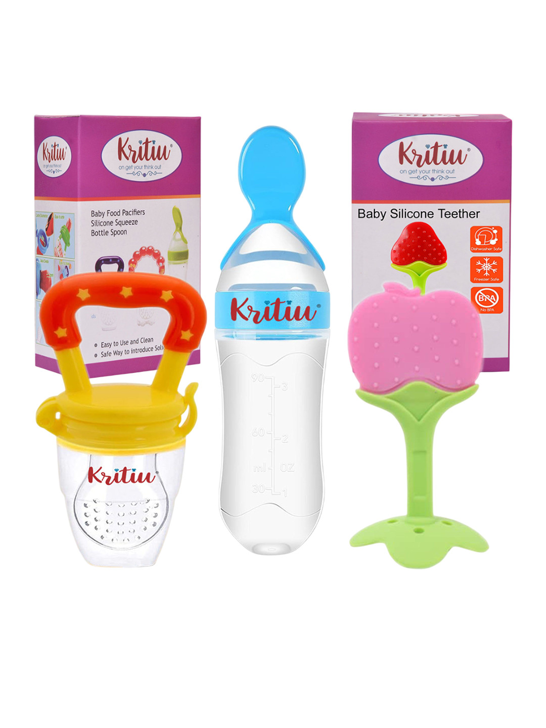 Kritiu Kids 3-Pcs Pink & Green Textured Teether ComboSet