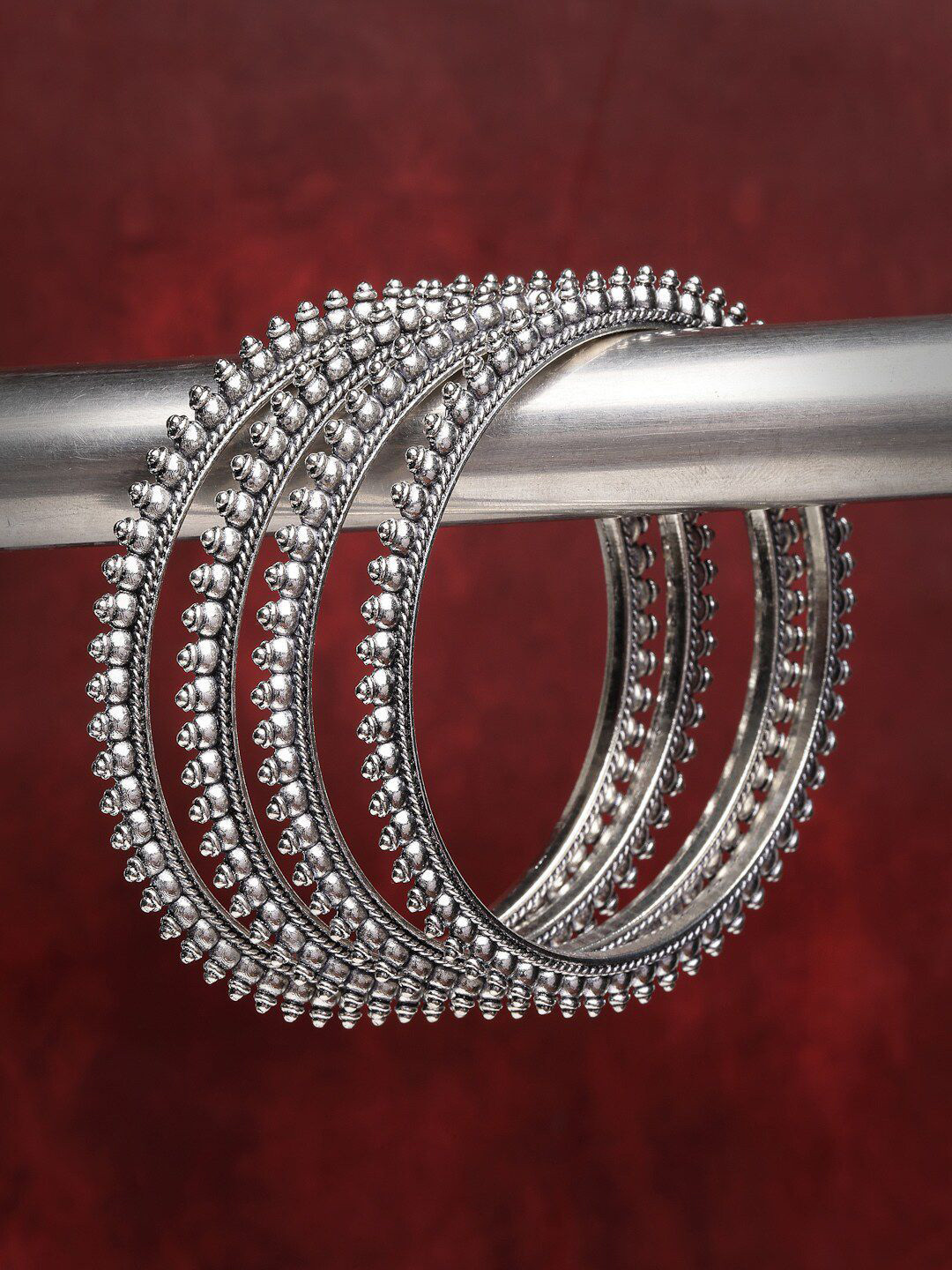 Anouk Set Of 4 German Silver Oxidized Kada Bangles
