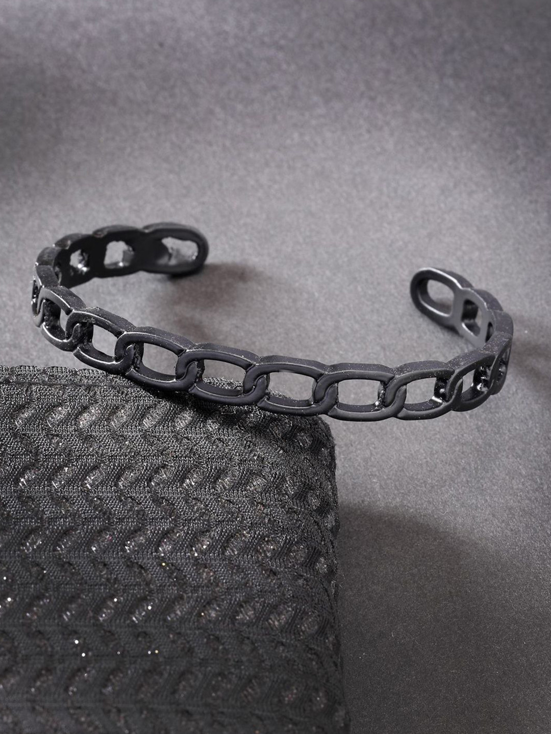 Roadster Men Black Rhodium-Plated Metal Cuff Bracelet