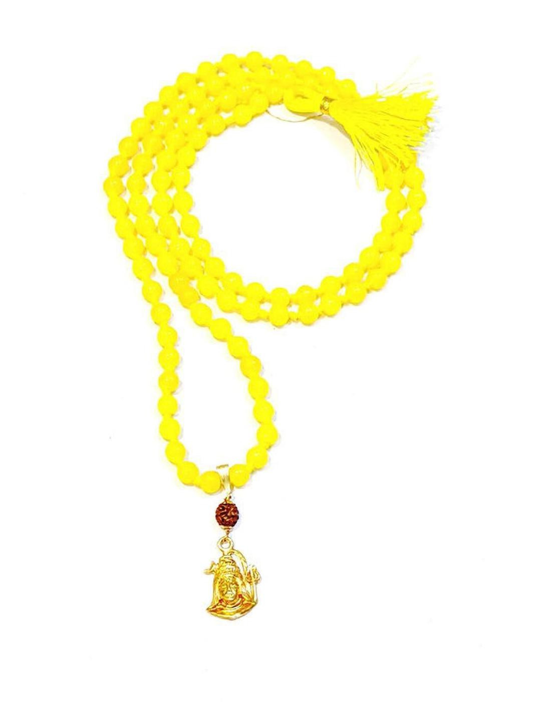 RAVIOUR LIFESTYLE Adult Yellow Beaded Rudraksh Shiva Pendant with Chain