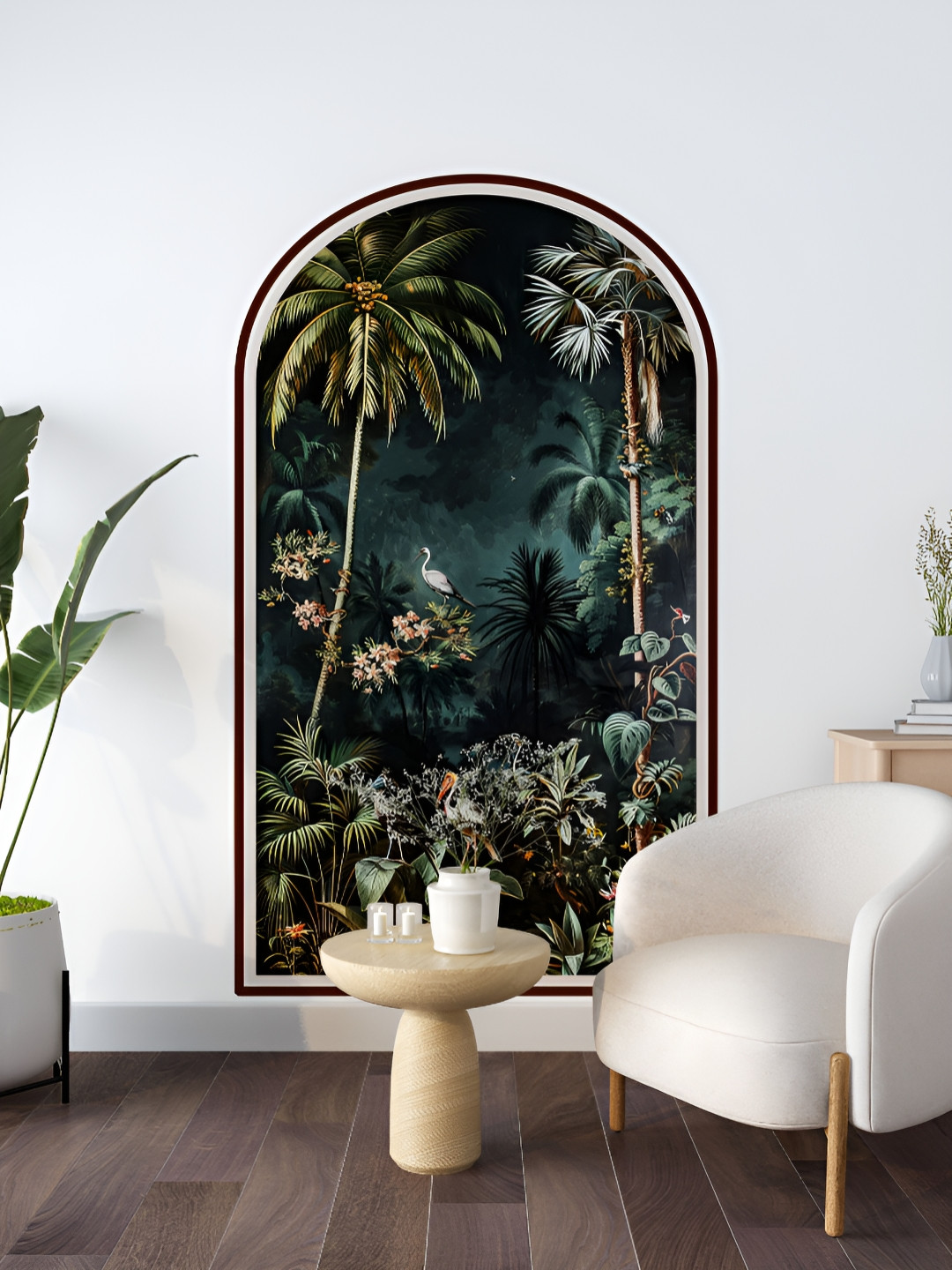 Myntra Elegant Homes Green & White Printed Arched Design With Jungle Scene Wall Sticker