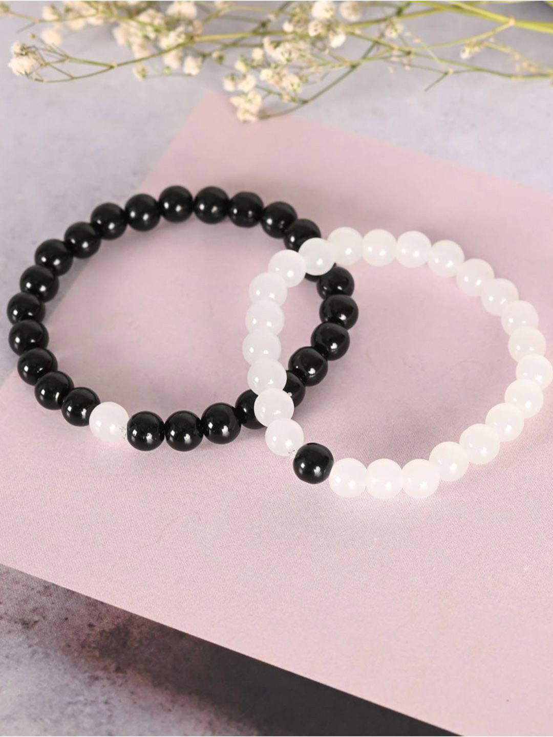 Anouk Set Of 2 Marbel Crystal Beaded Elasticated Bracelets
