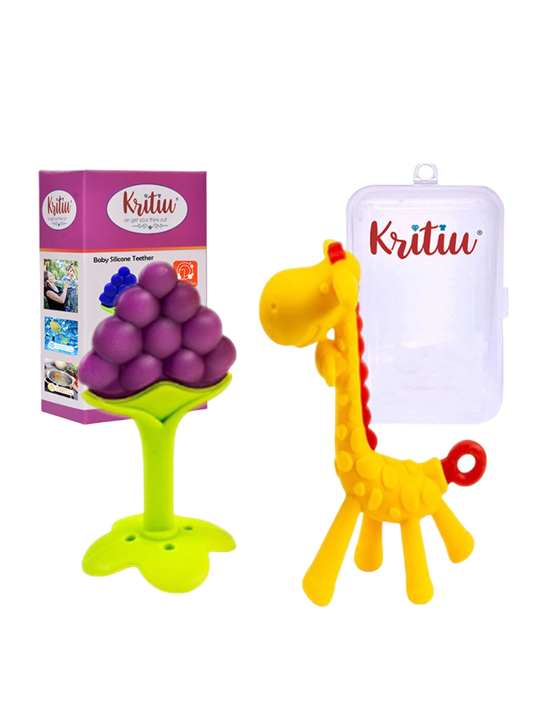 Kritiu Set Of 2 Textured Silicone Giraffe & Stand Teether