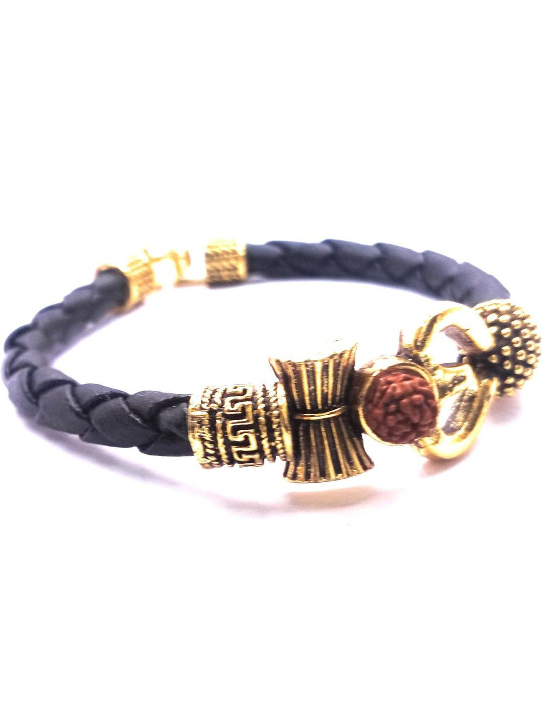 RAVIOUR LIFESTYLE Adult Gold Pleated Black Woven Wraparound Rudraksha Bracelet