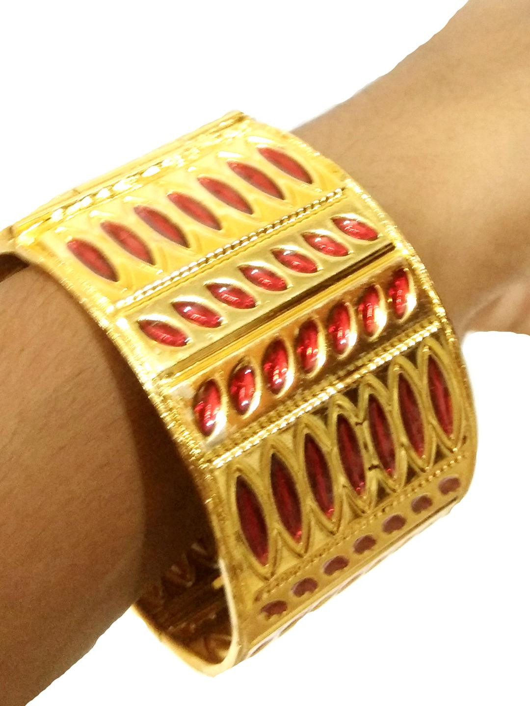 Balaji Gold Pack of 2  Gold-Plated Blue Stone studded Copper Axomiya Bangle