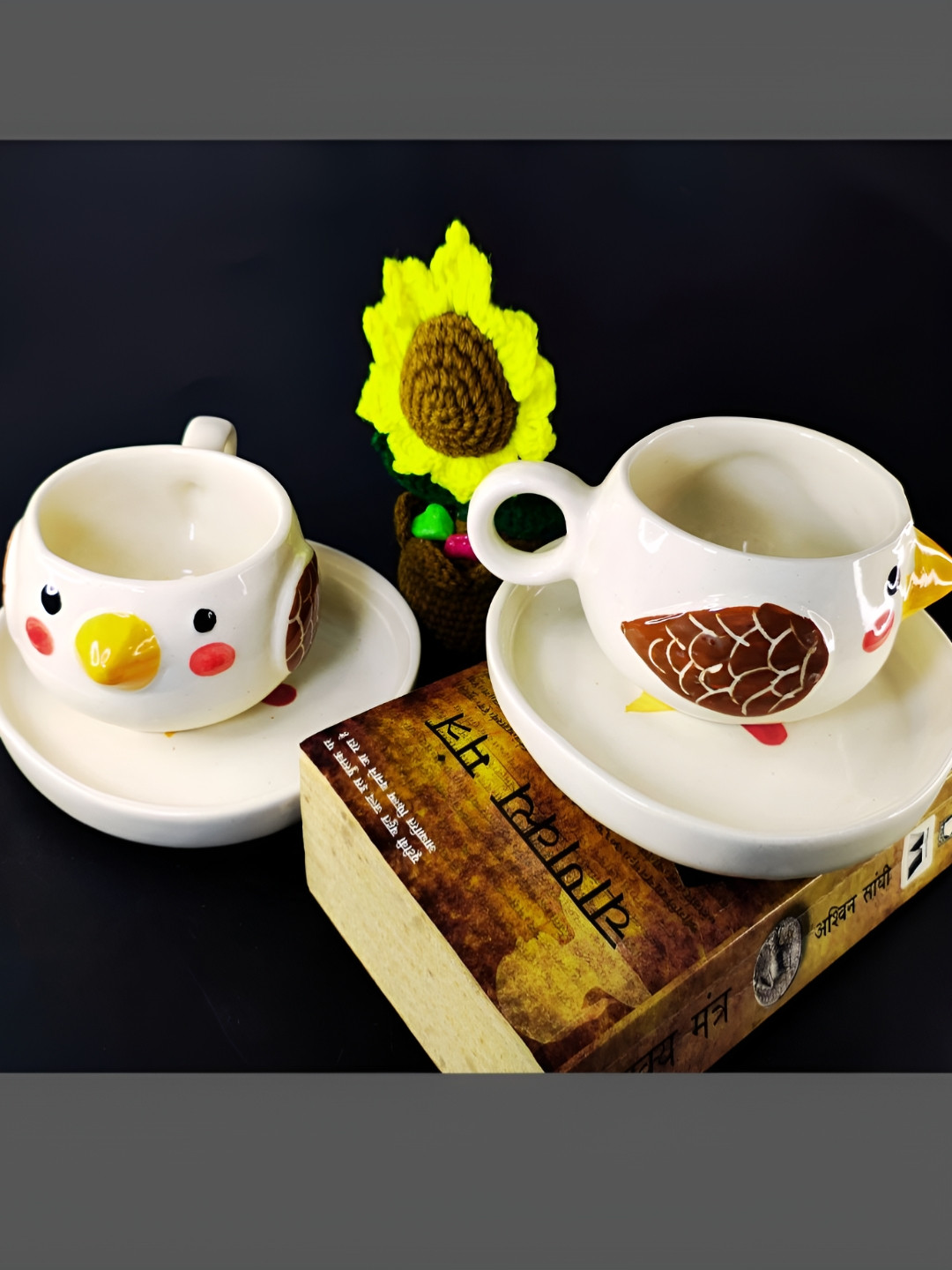TheYUGO Cream-Coloured 2 Piece Printed Ceramic Glossy Mugs Set