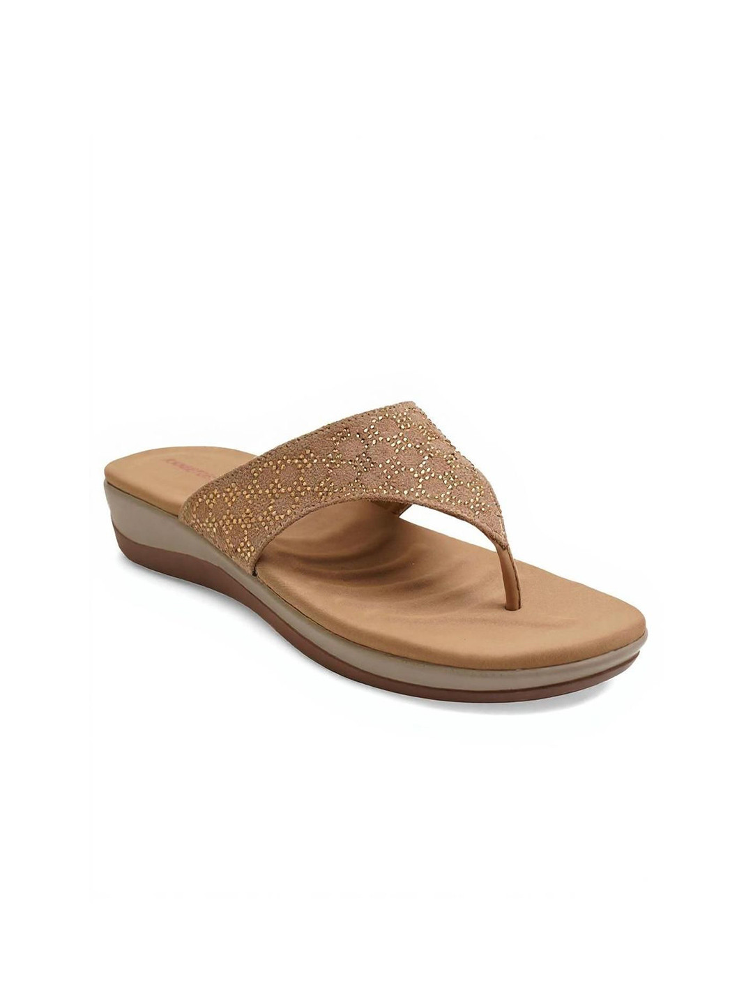 Kneetoes Women Brown Subtle Stone-Work Thong Sandals