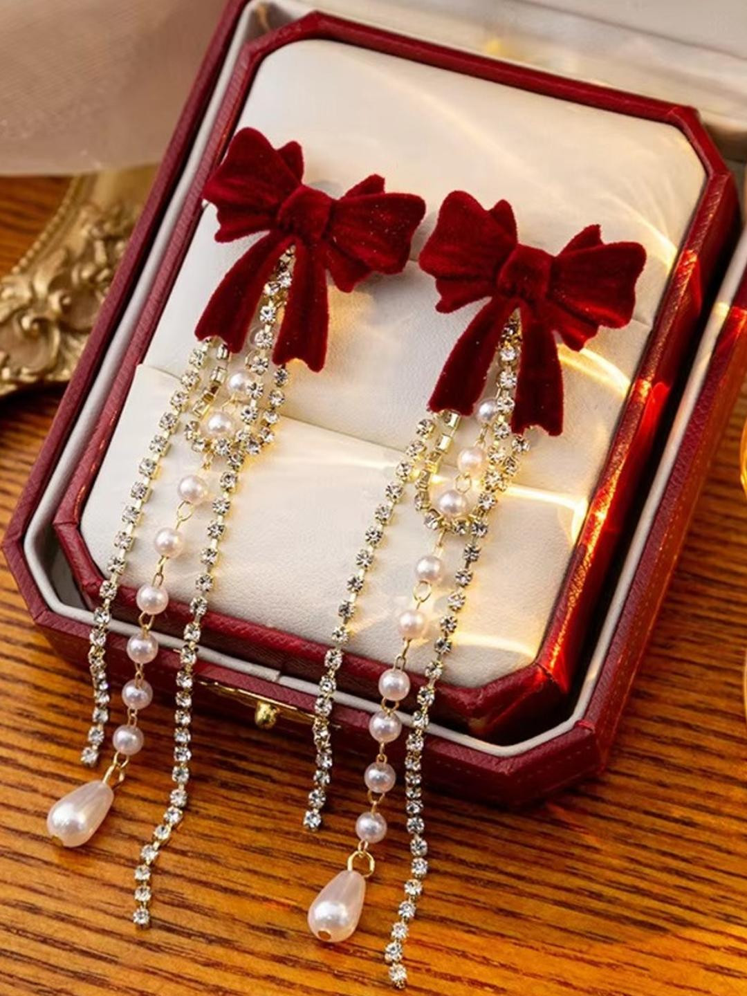 Tiso Red Bow Drop Earrings