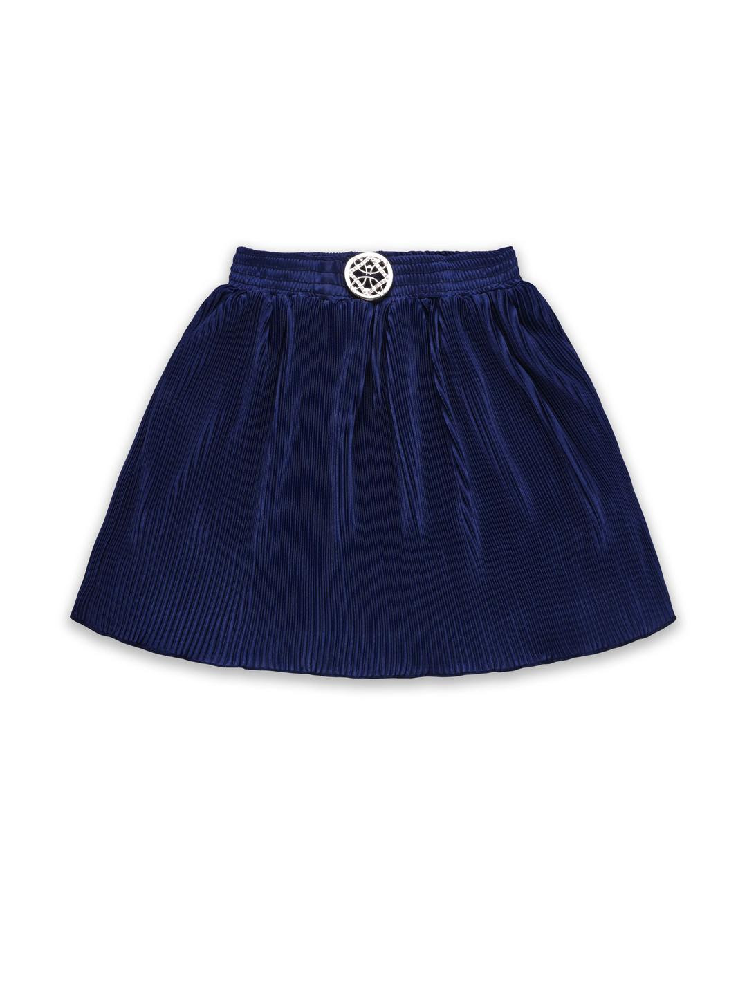 Wish Karo Girls Blue Accordion Pleated Satin Flared Skirt