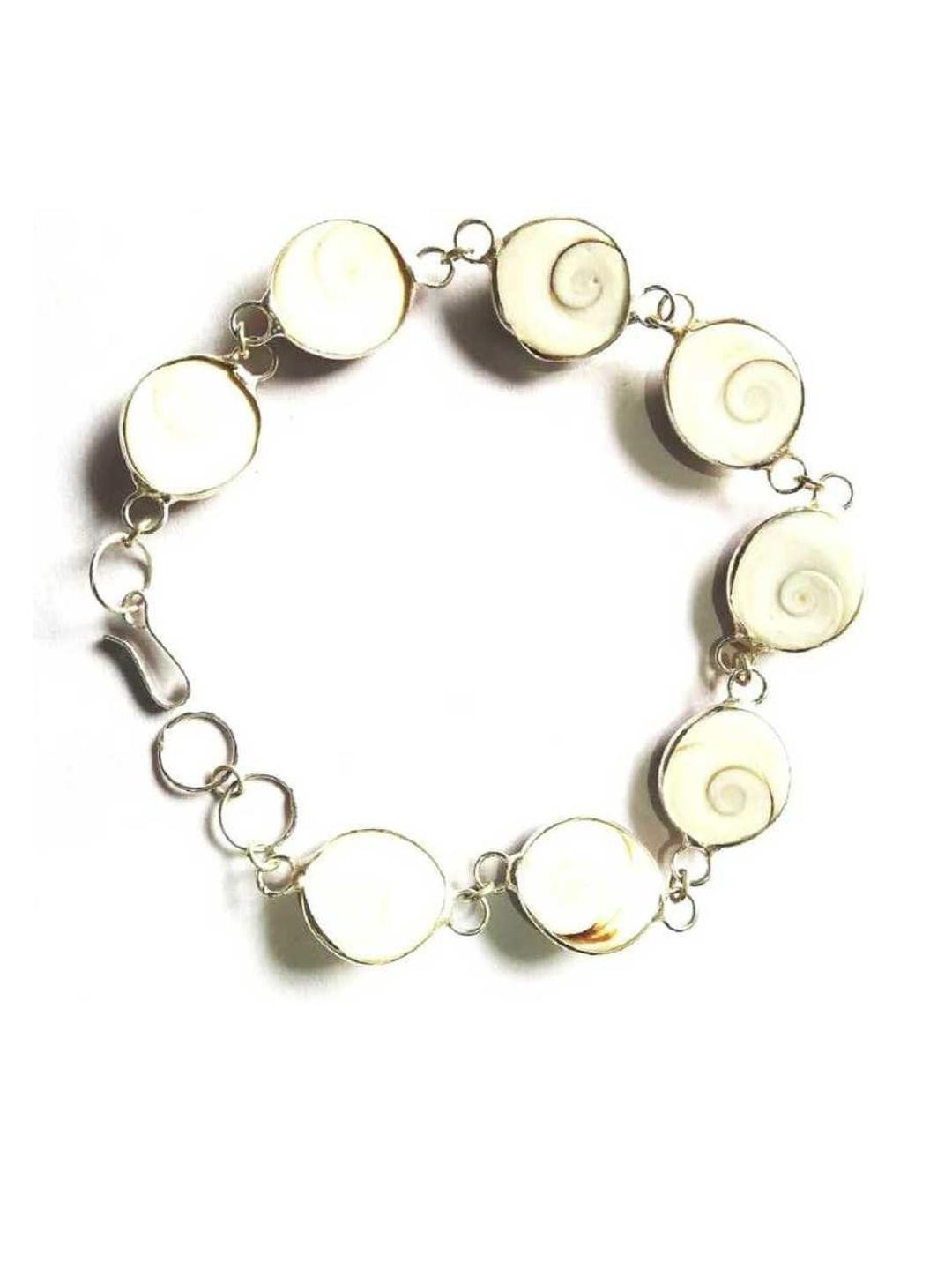 RAVIOUR LIFESTYLE Adults White Shell Beaded Stainless Steel Bracelet