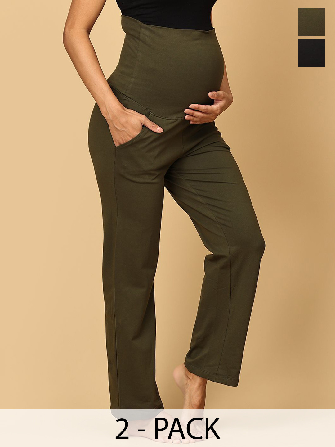 The Mom Store Women Pack Of 2 Cotton Comfy Maternity Trackpants