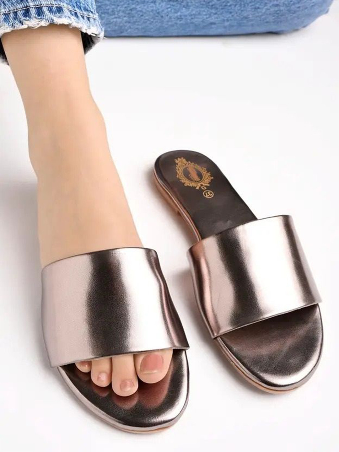 Ifah Women Metallic Slip-On Open Toe Flats