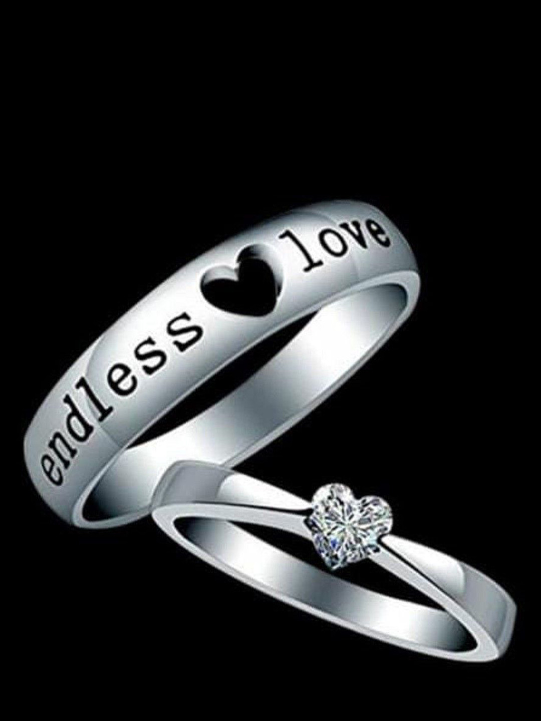 Ringzinnie Set Of 2 Stone-Studded Embrace Heart Couple Finger Rings