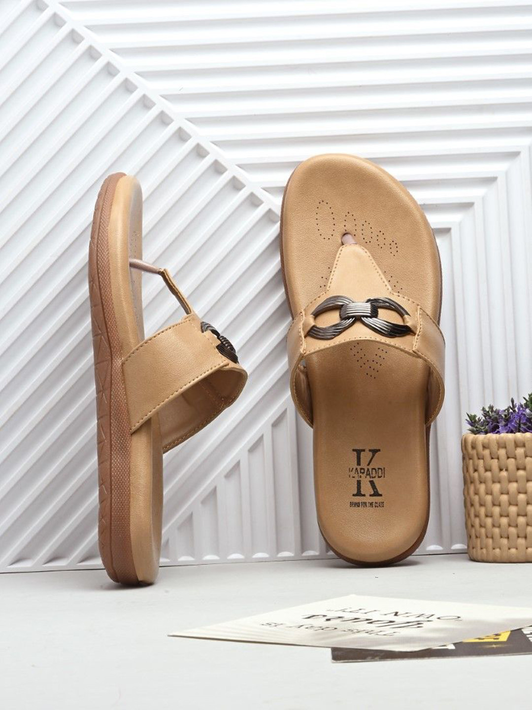 KARADDI Women Ortho Slip-On T-Strap Flats