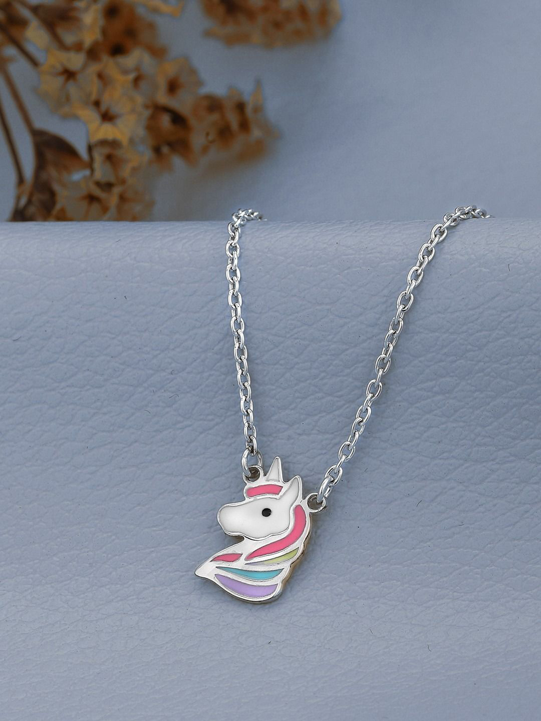 Carlton London 925 Sterling Silver Rhodium Plated with Enamel Unicorn Pendant and Chain