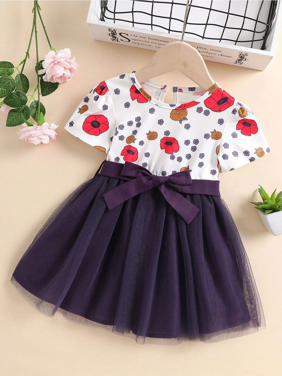 Netra Creation Girls Floral Print Fit & Flare Dress
