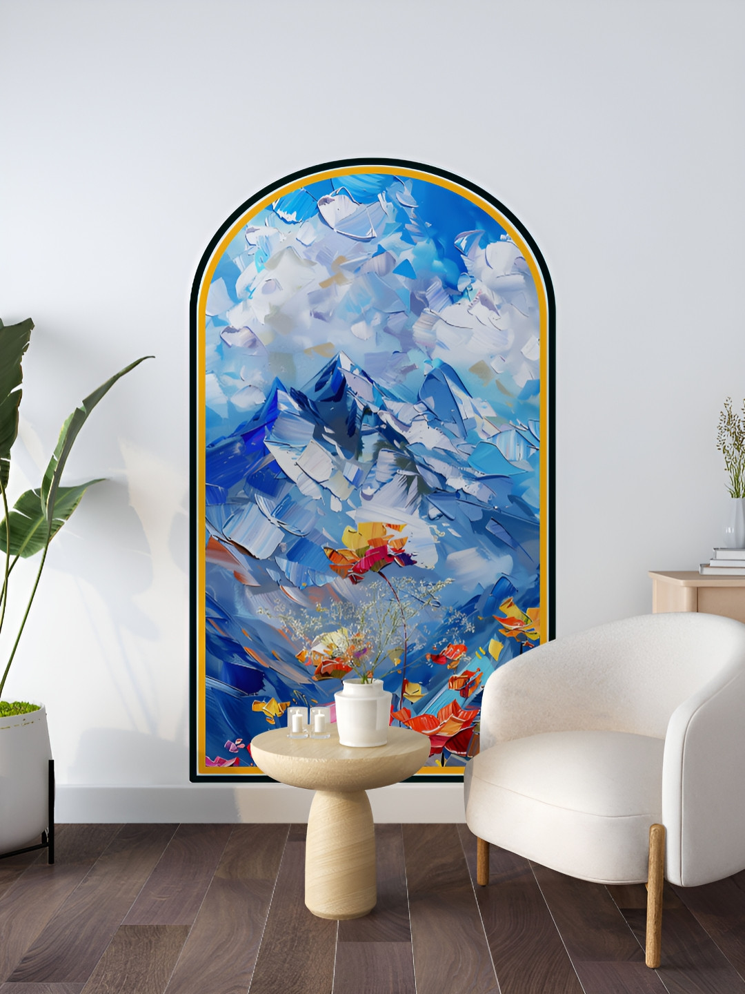 Myntra Elegant Homes Blue & Yellow Modern Mountain Landscape Printed Decorative Wallpaper