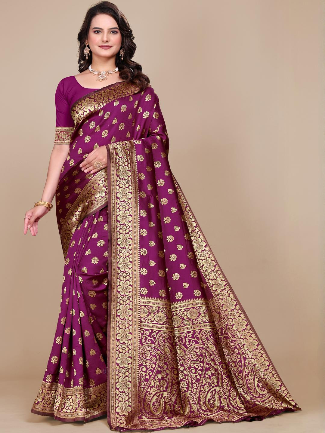 VS MALL Ethnic Motifs woven Jacquard Silk Saree