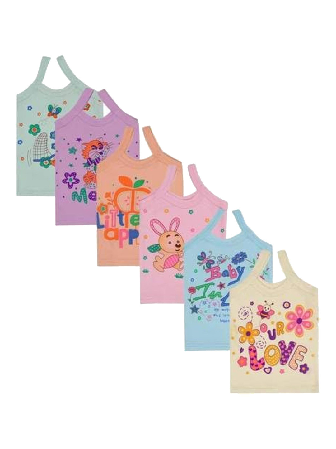 TINY HANDS Girls Pack Of 6 Assorted Cotton Camisoles