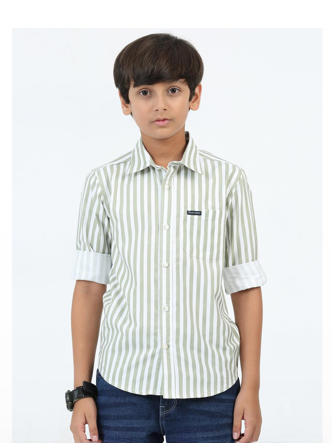 Boy's Cotton Blend Single Pocket Casual Striped Shirt