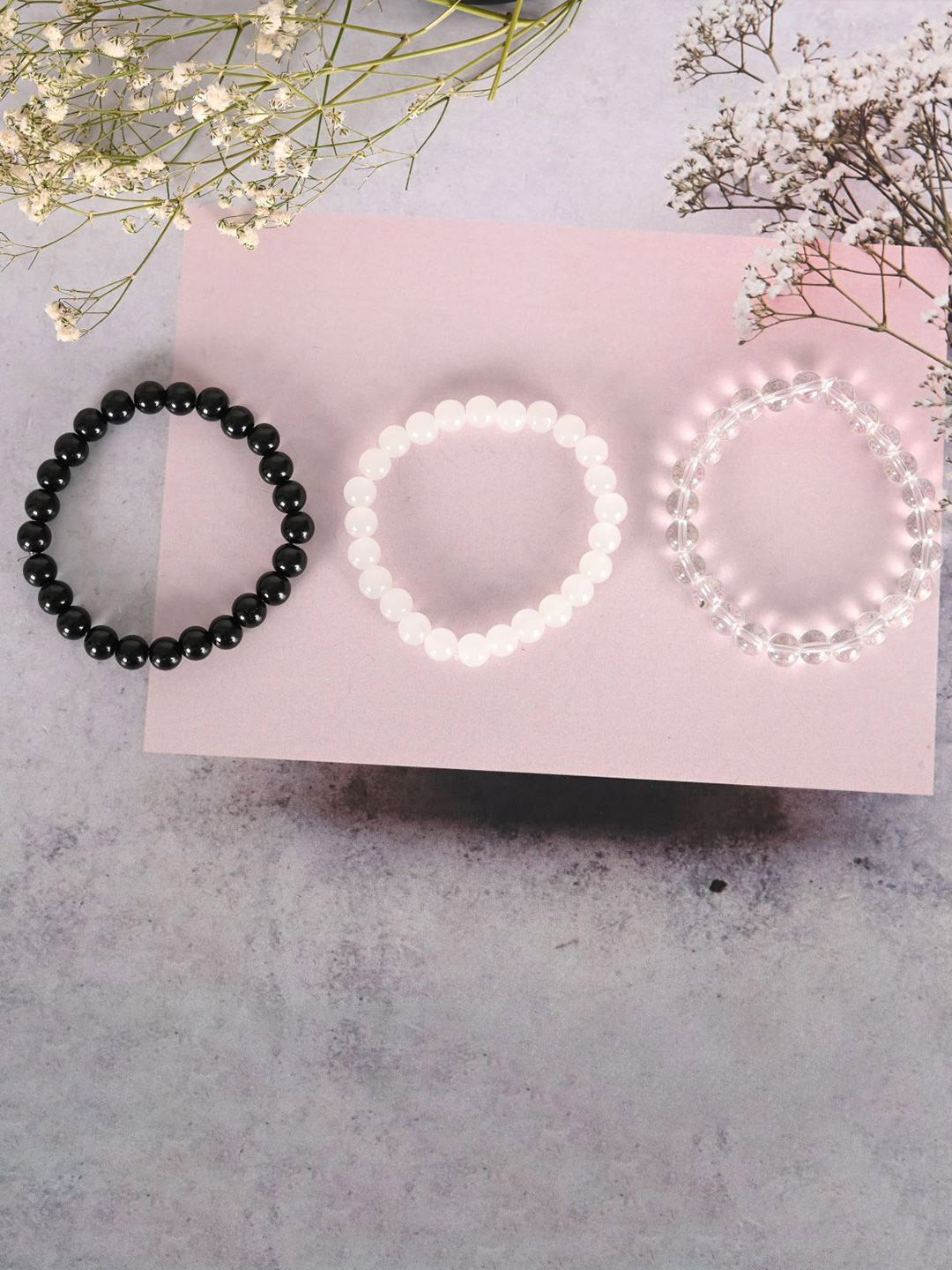 Anouk Set Of 3 Marbel Crystal Beaded Elasticated Bracelets