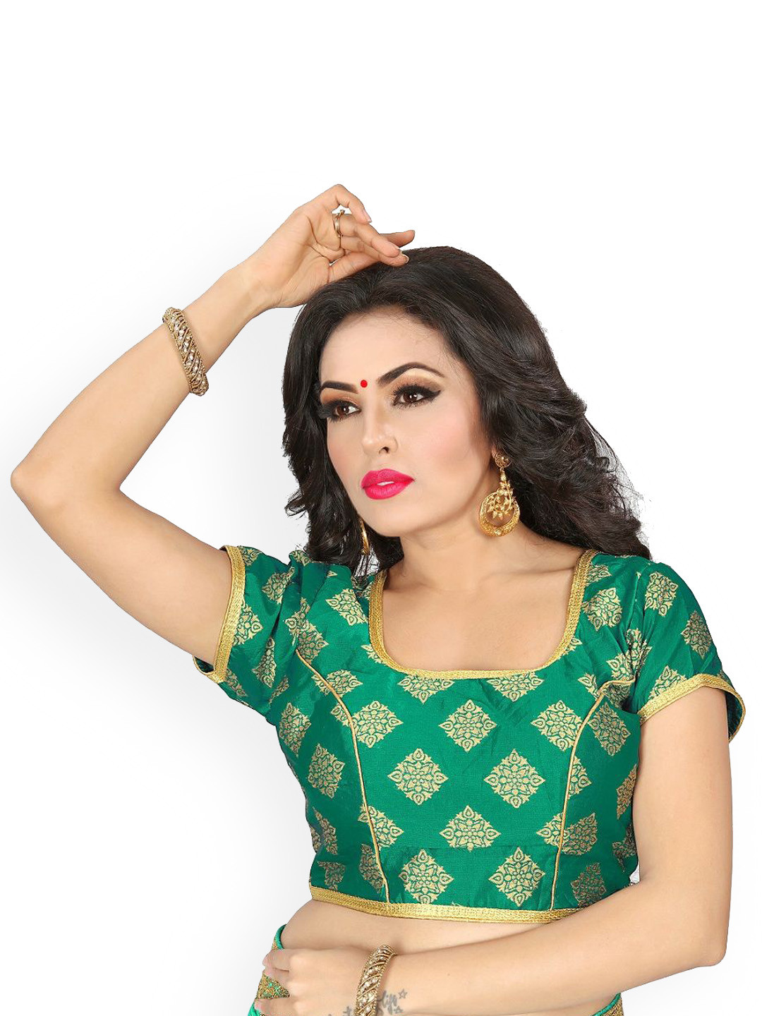 KING SALES Woven Designed Round Neck Readymade SareeBlouse