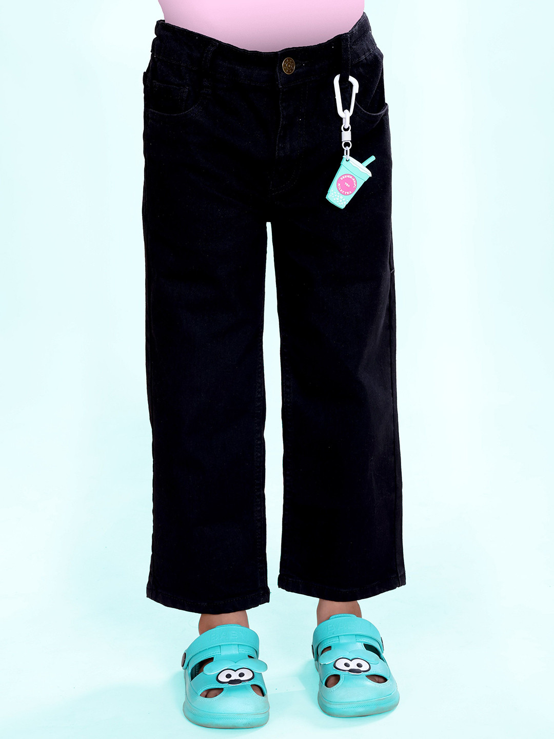 KiddoPanti Girls Regular Fit Mid-Rise Stretchable Jeans Comes with an accessory