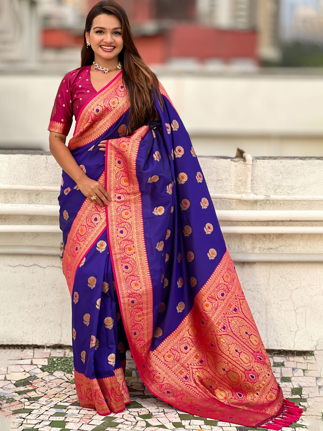 all about you Ethnic Motifs Woven Design Zari Pure Kanjeevaram Saree