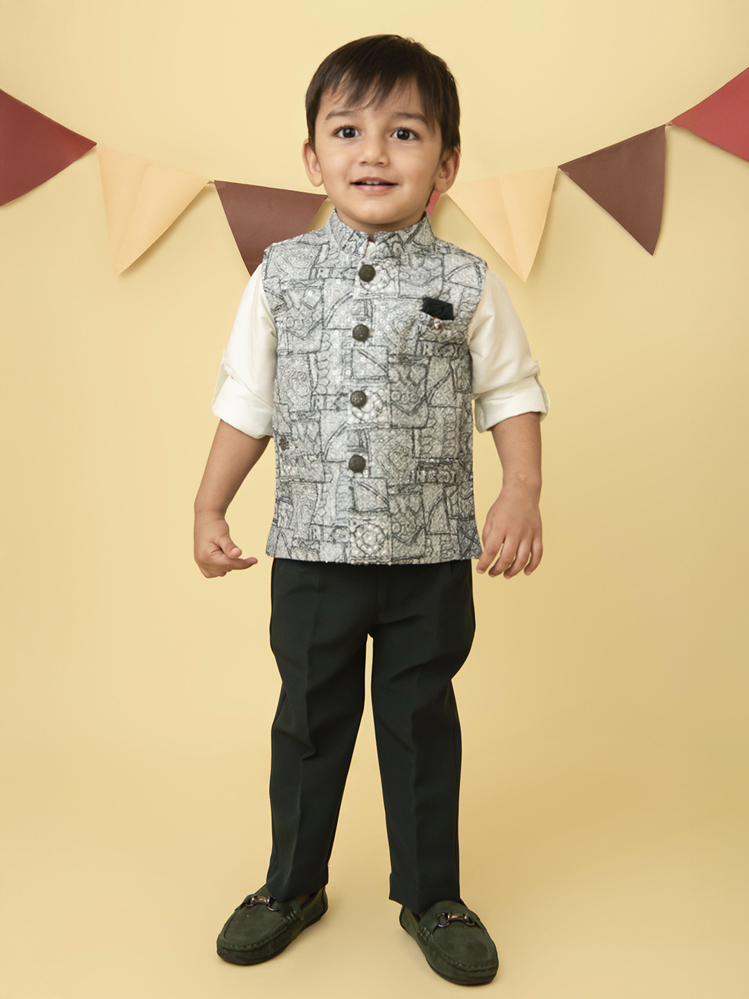 LITTLE COLLARS Boys Long Sleeves Shirt With Trousers & Waistcoat