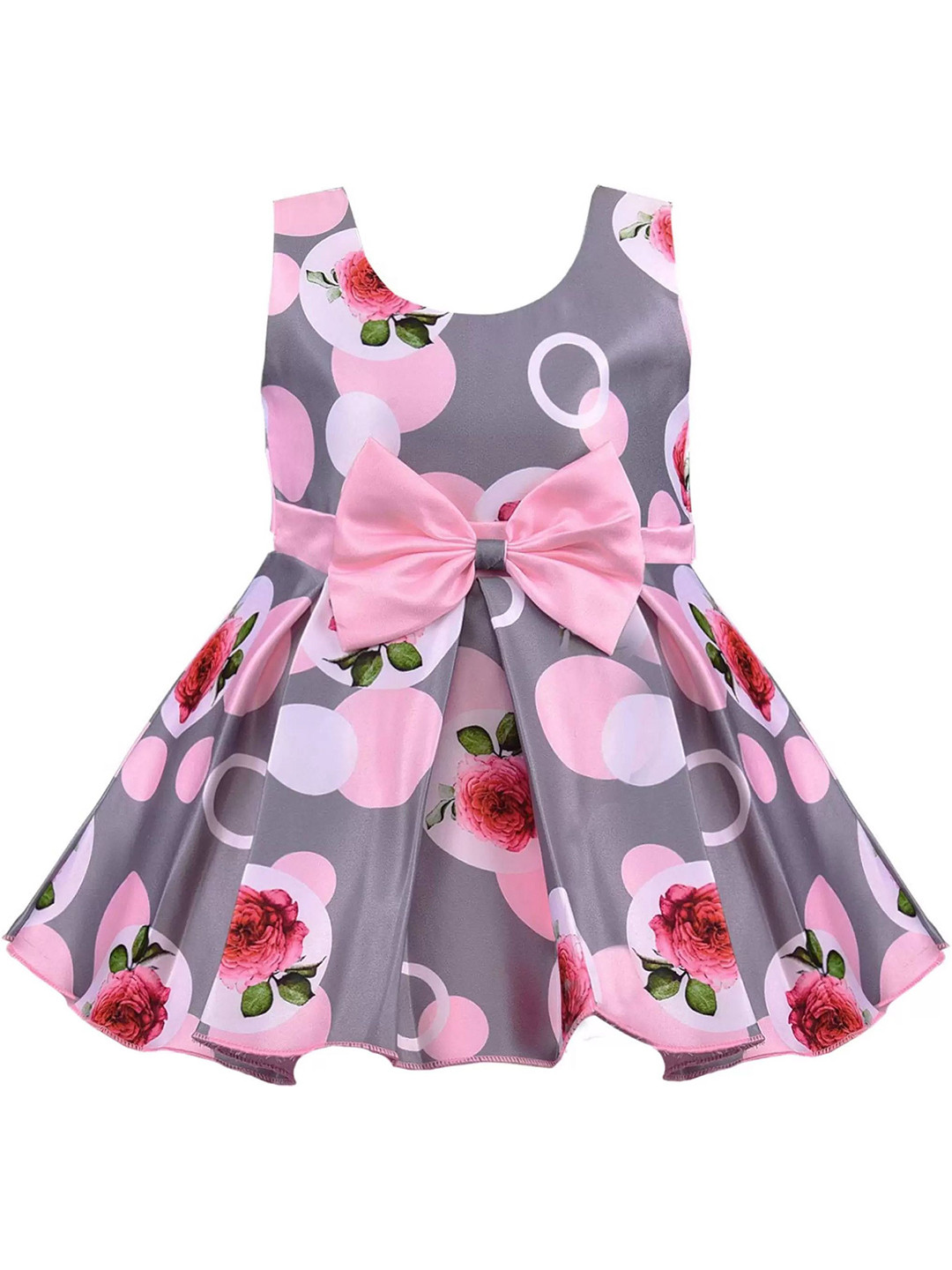 Netra Creation  Girls Floral Printed Fit and Flare Mini Dress With Bow