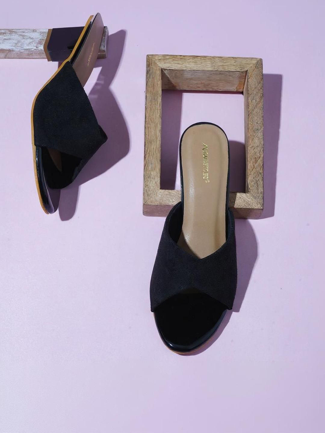 Kneetoes Women Matte Muse Black Block Heel Open-Toe Sandals