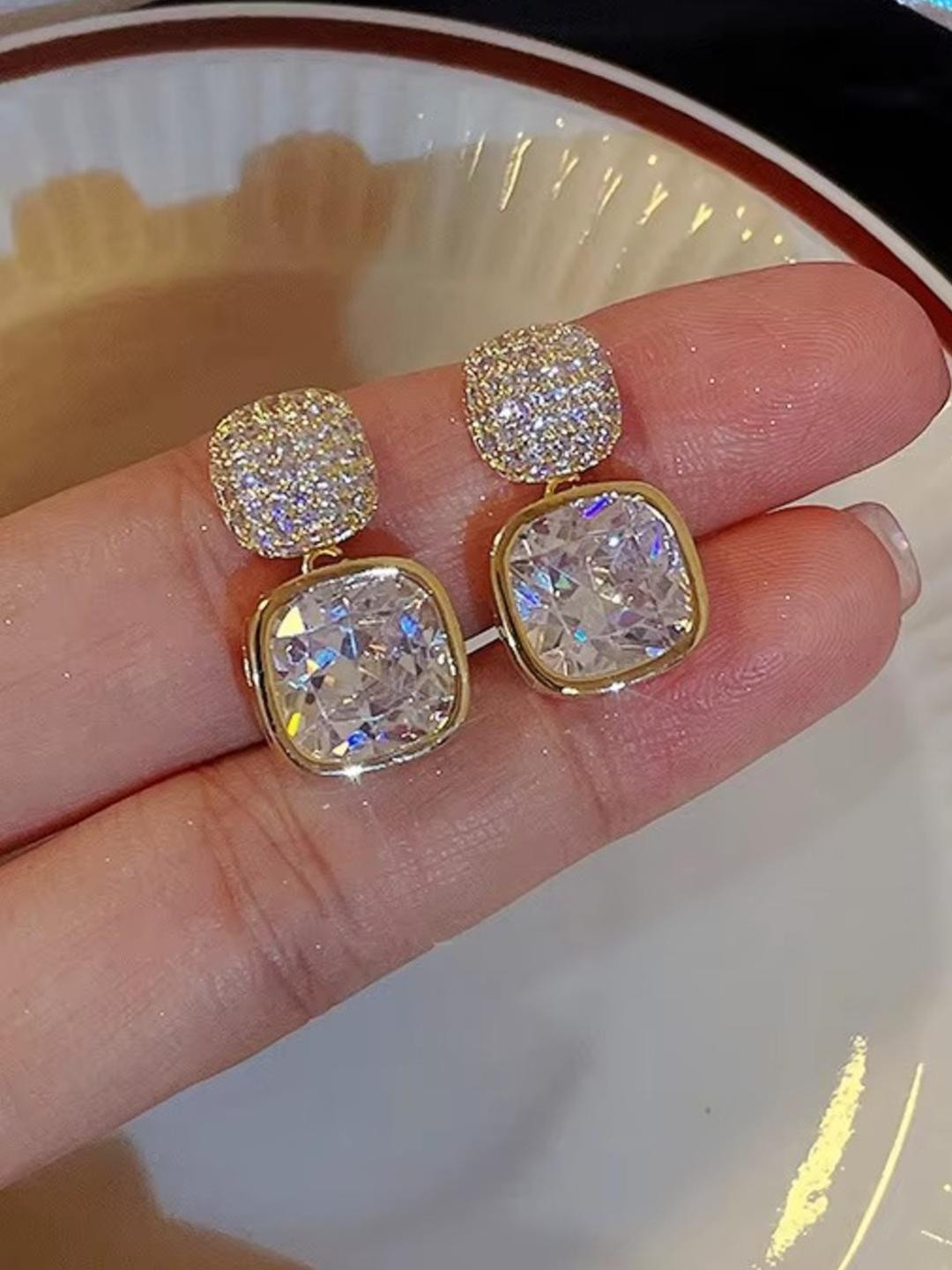 Tiso Stylish Gold Crystal & Stone Earrings | Trendy Earrings for Girls