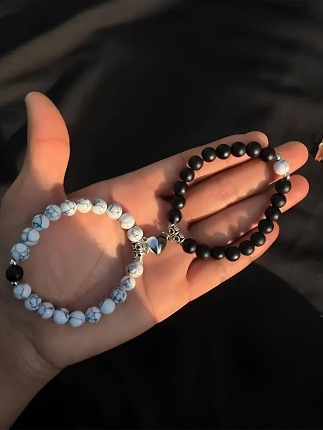 AGARWALPRODUCT Unisex Set Of 2 Magnetic Beaded Elasticated Bracelets