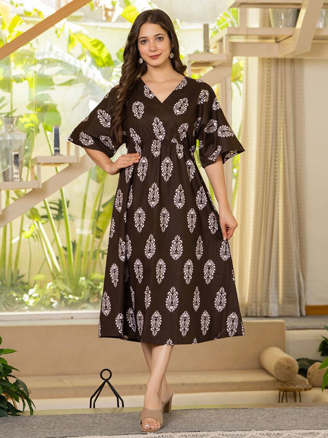 MANOJAVA Women Ethnic Motifs Printed Wrap Dress