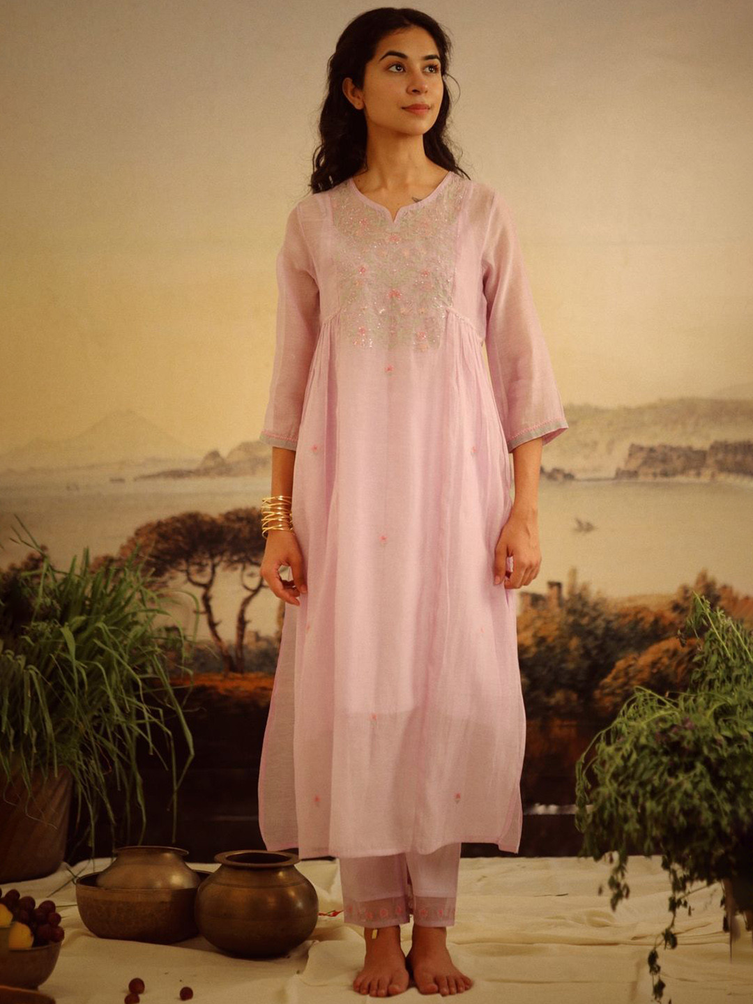 TATWA DESIGNS Women Ethnic Motifs Embroidered Kurta with Trousers & Camisole