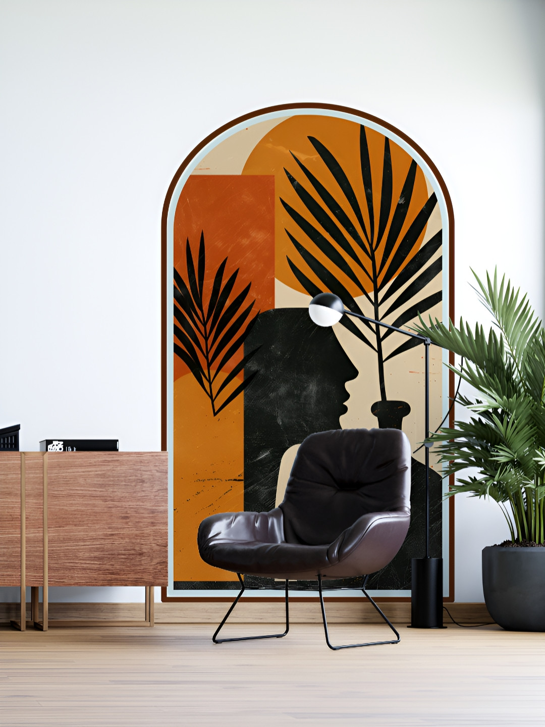 Myntra Elegant Homes Brown & Black Modern Abstract Palm Leaf Printed Decorative Wallpaper