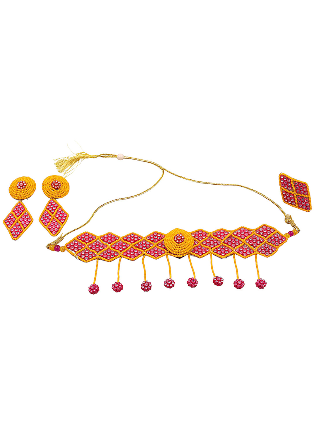 QUVYARTS Stone Studded & Beaded Jewellery Set