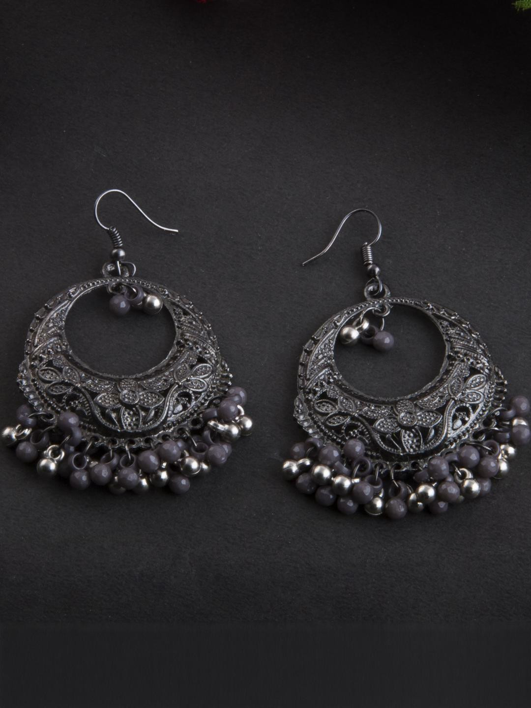 Creative Frogs Women's Grey & Silver Black Oxidized Jhumki