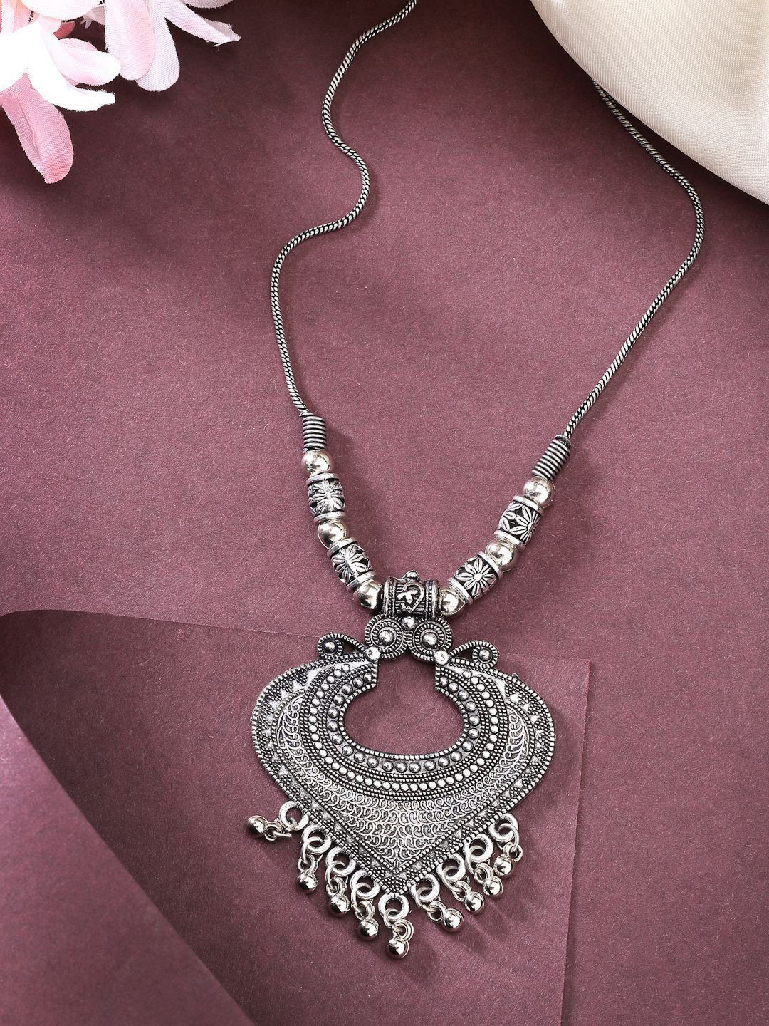 Anouk German Silver Silver-Plated Pendant With Chain