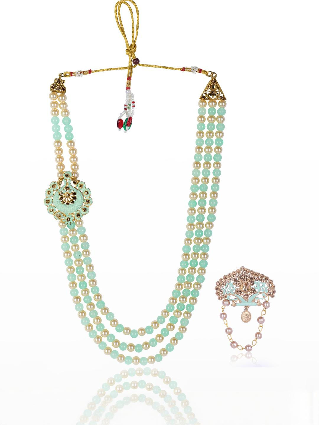 JIYANSHI FASHION Pearl-Beaded Dulha Mala With Brooch