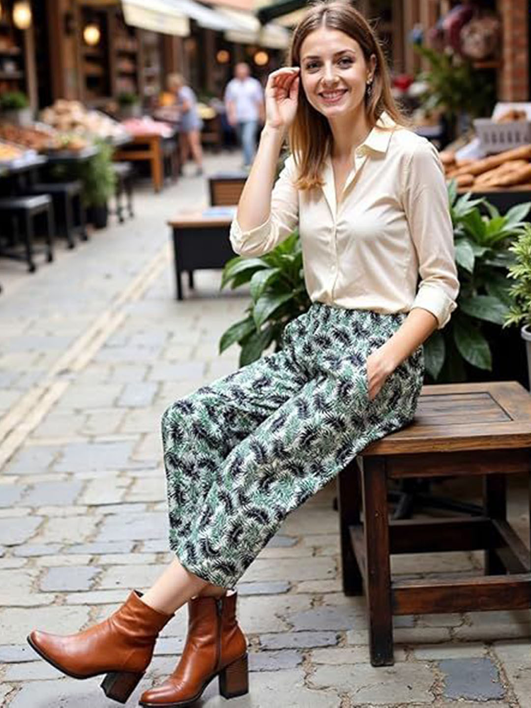 evolove Women Printed Cotton Trousers