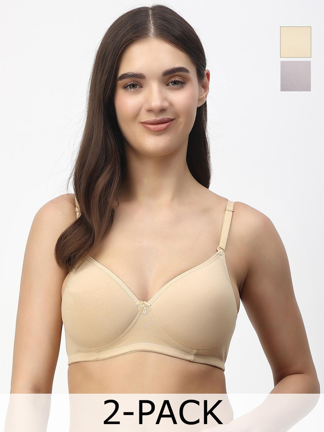 Floret Pack of 2 Seamless Padded Molded Cups Multiway Straps Pushup T-shirt Bra