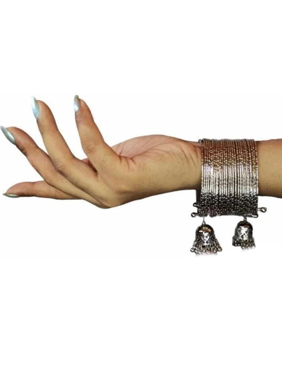 ZURIKRISHA Women Oxidised Silver Plated Bangle Style Bracelet With Jhumka Detail