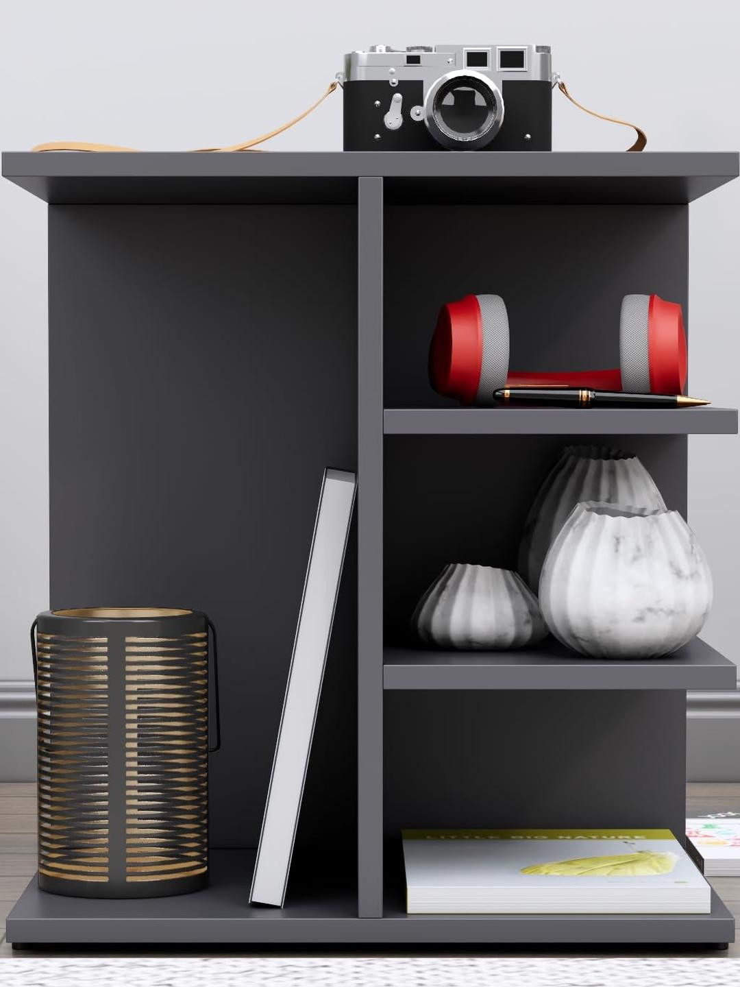 HEXA RED Grey Engineered Wood Open Storage Bedside Table