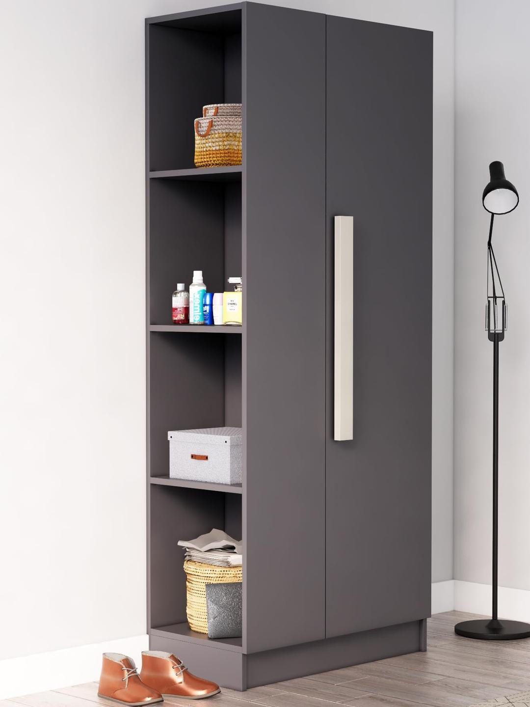 HEXA RED Grey Wardrobe With Door & Shelves Wardrobe